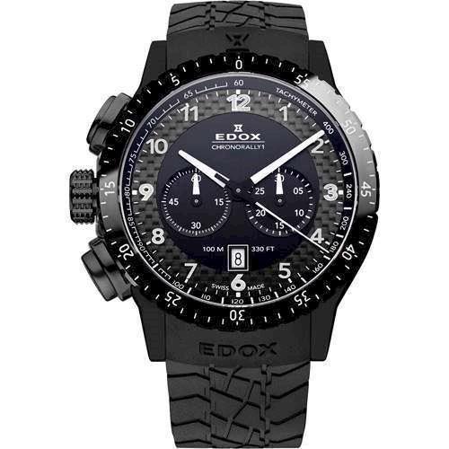 Image of Edox Chronorally 1 IP sort matteret rustfri stål Swiss Quartz med chronograph Herre ur, model 10305-37N-NN